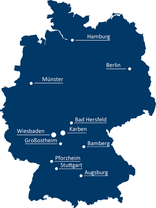 Karte mit den Personalwerk Standorten in Deutschland